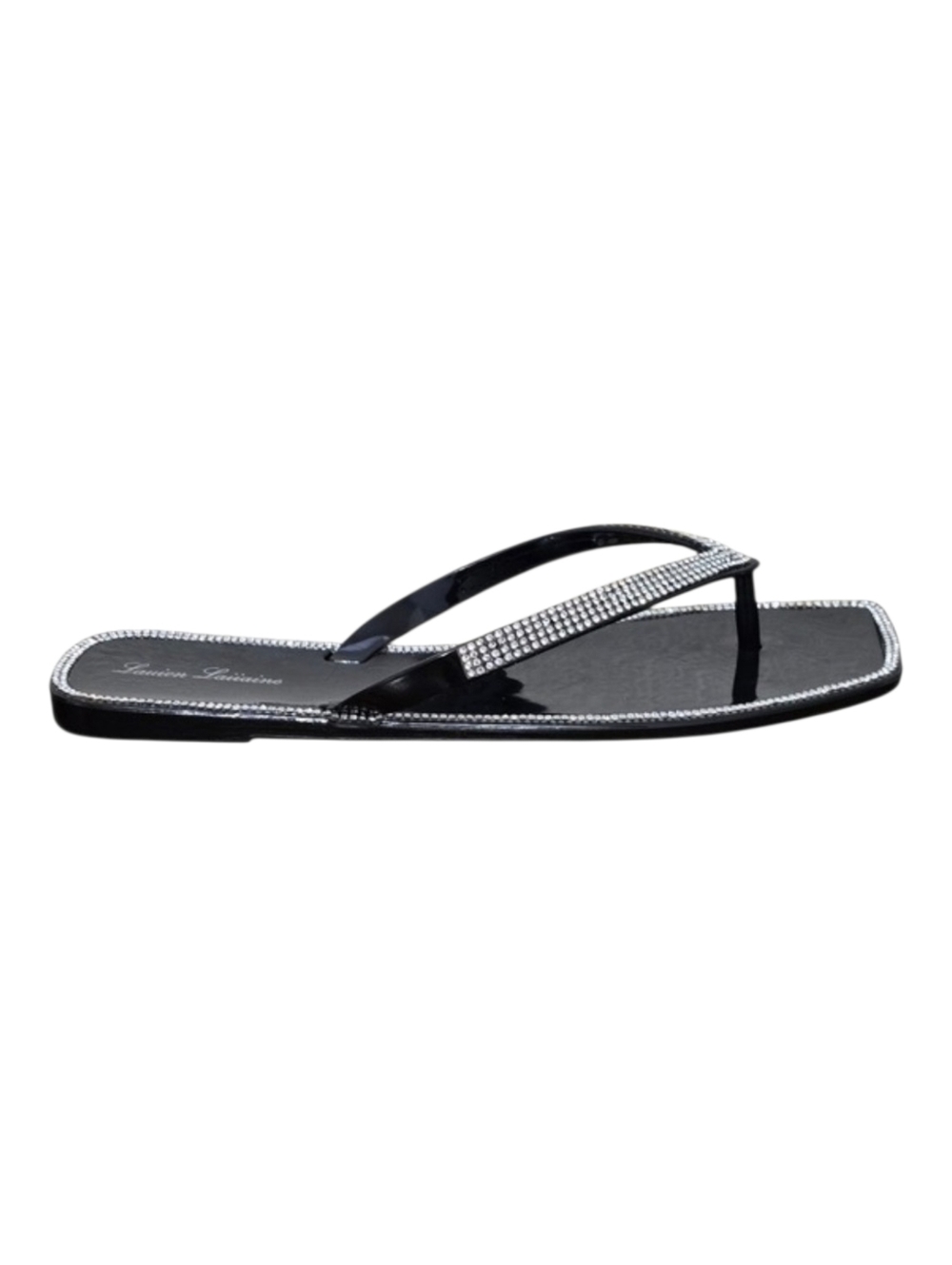 Lauren Lorraine Tampa Black Silver Rhinestone Embellished Jelly Flip Flops  7.5